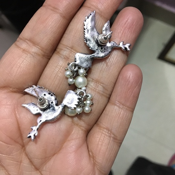 Bird Earrings with Pearl Drops - Picture 3 of 3